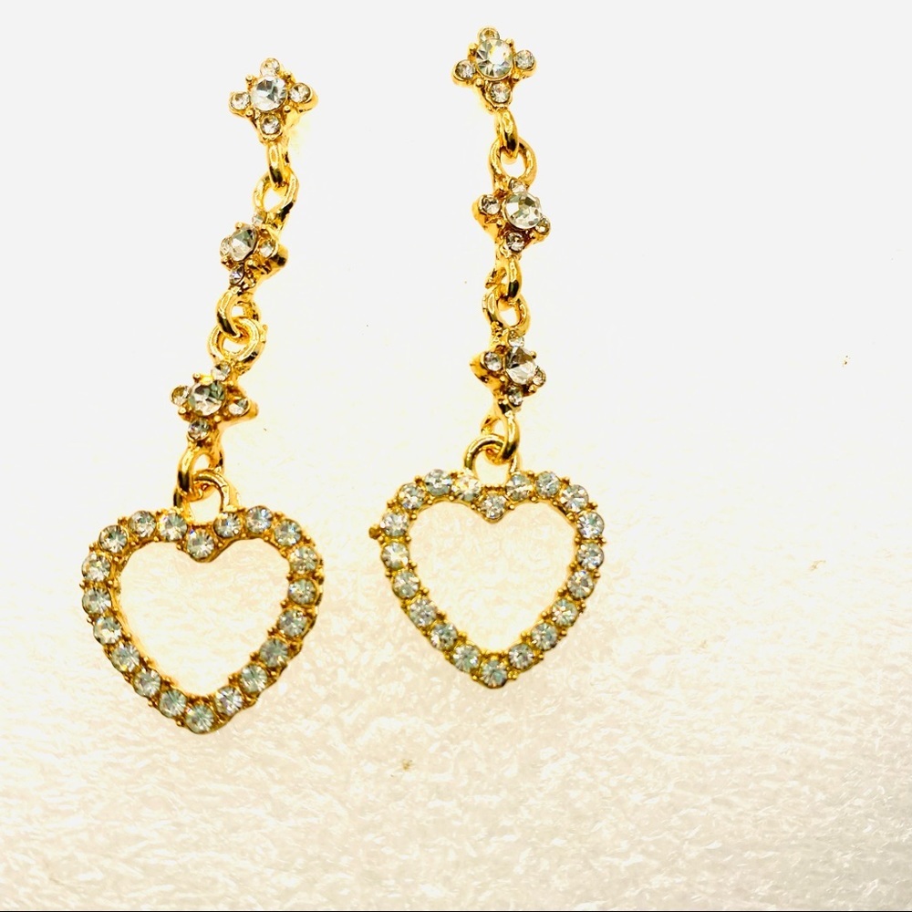 Earrings Crystal Hearts dangle Pierced - Picture 9 of 9